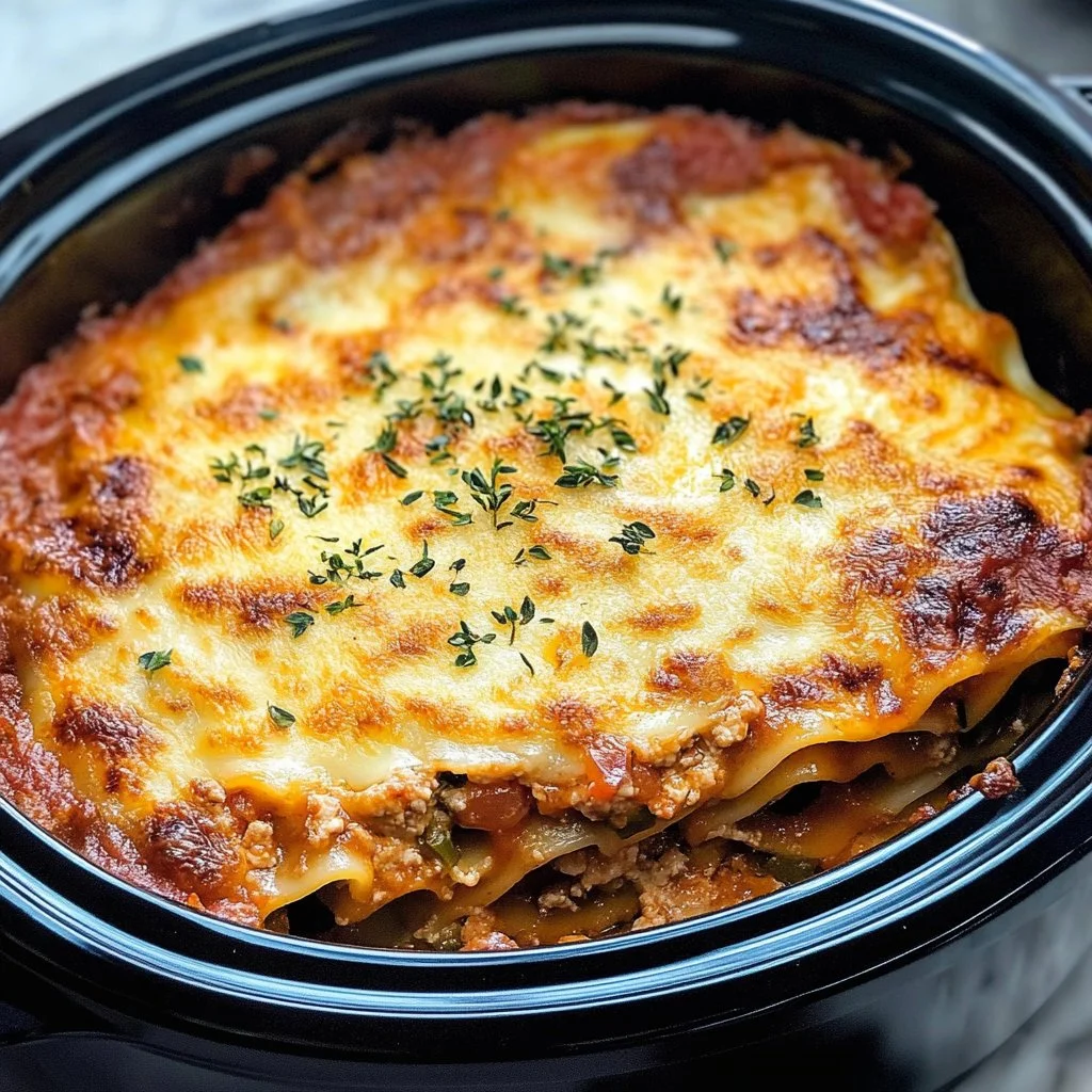 Delicious and easy crockpot lasagna prepared in a slow cooker