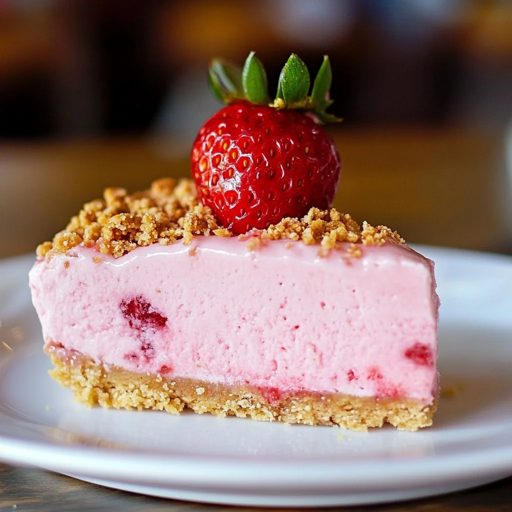 Delicious easy frozen strawberry dessert served in a bowl with fresh strawberries