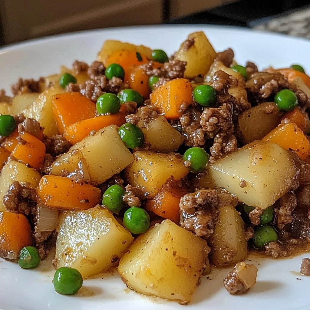 Easy Hobo Casserole dish with ground beef and vegetables
