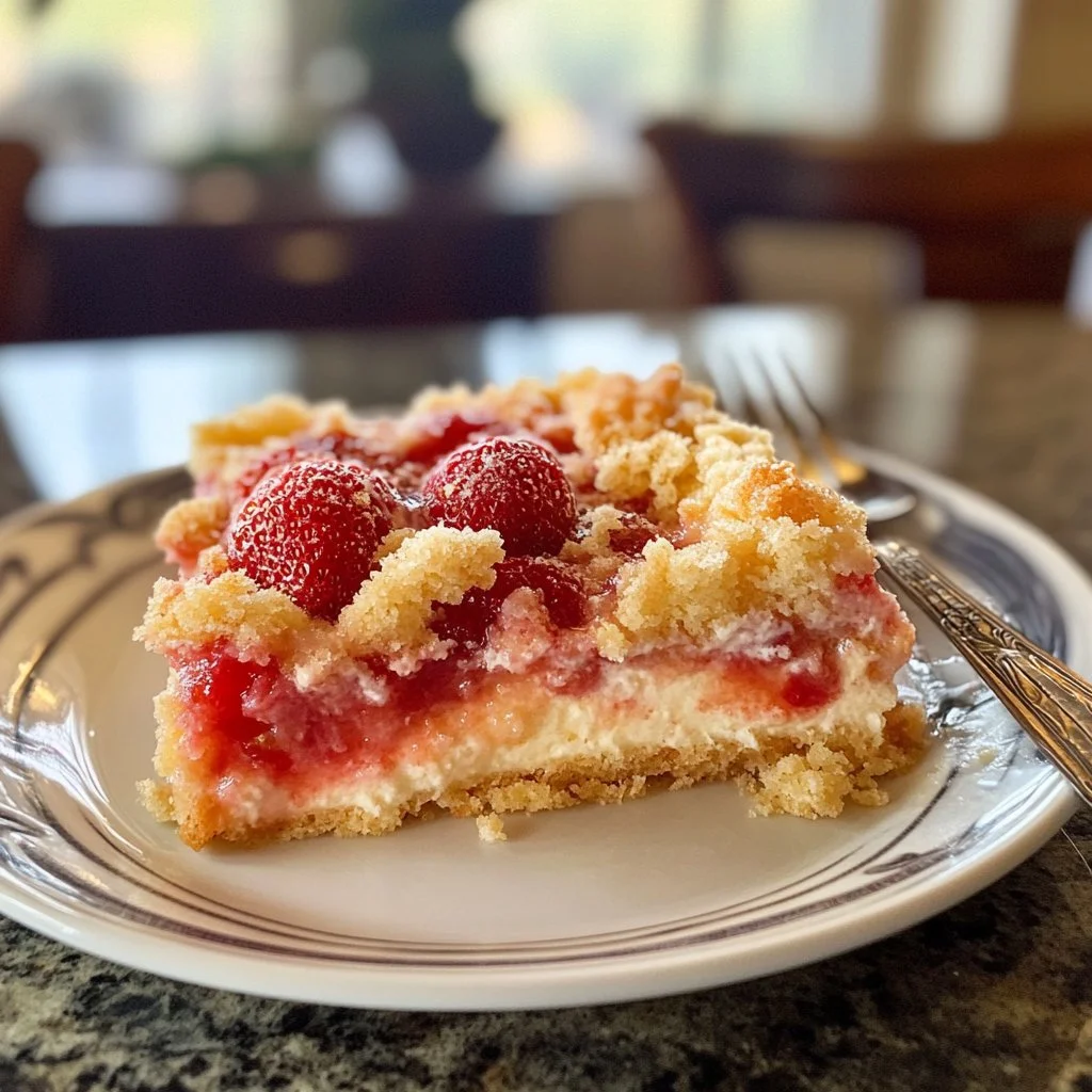 Delicious easy strawberry cheesecake dump cake with fresh strawberries