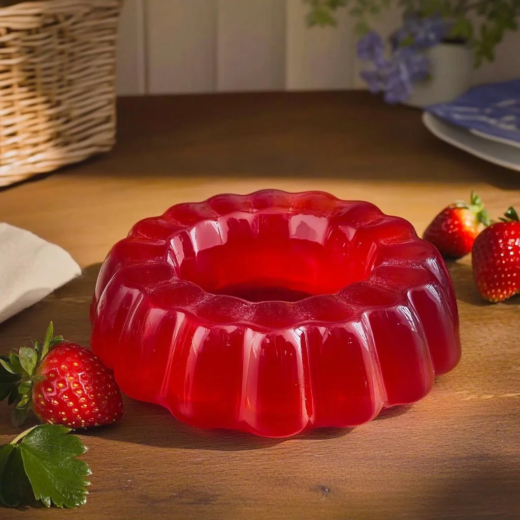 Elegant Strawberry Jelly Cake with fresh strawberries and rich jelly layers