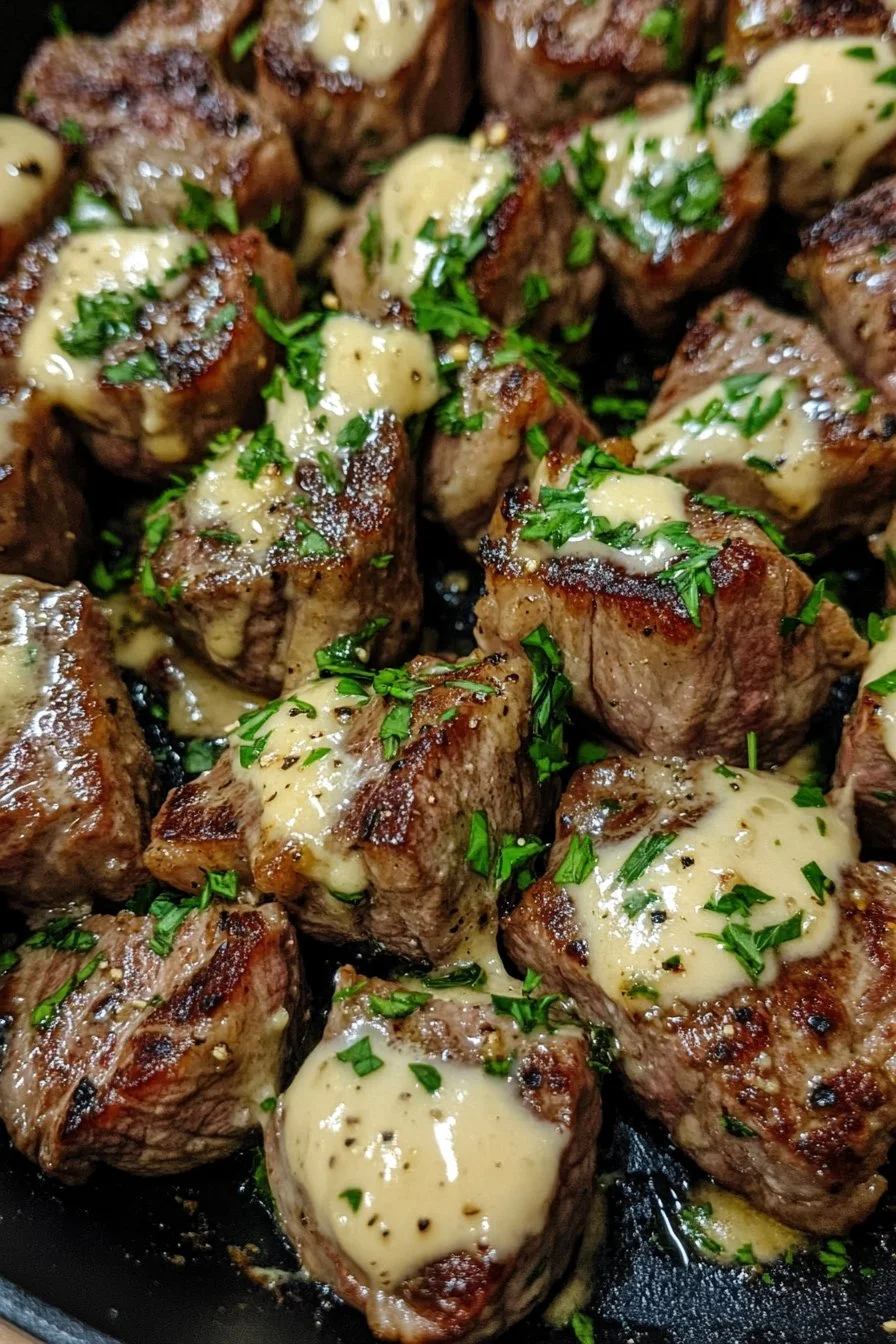 Garlic Butter Steak Bites with a Rich Parmesan Cream Sauce