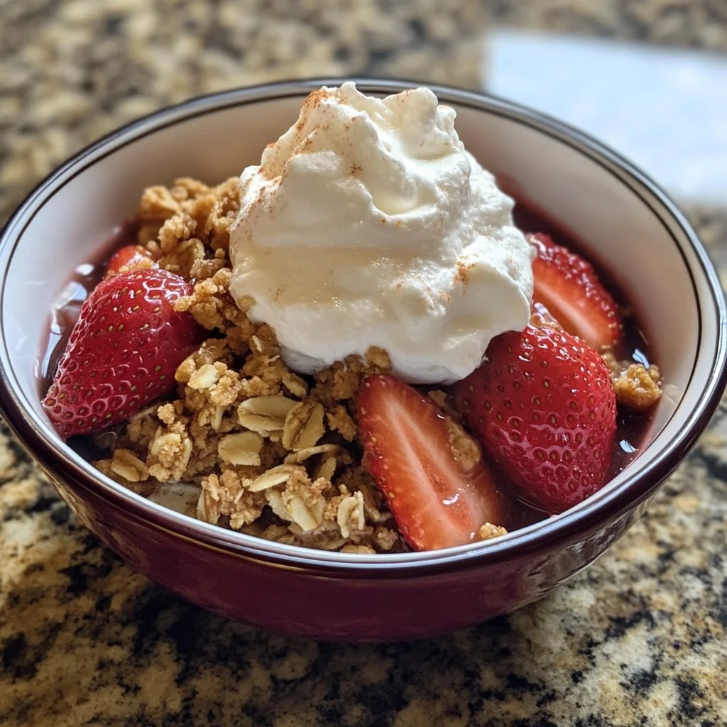 Fresh Strawberry Crisp dessert with strawberries and crumb topping