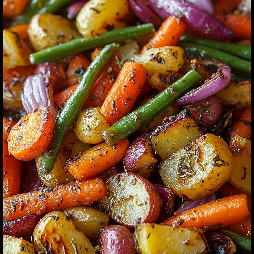 Delicious garlic herb roasted veggies in a vibrant dish