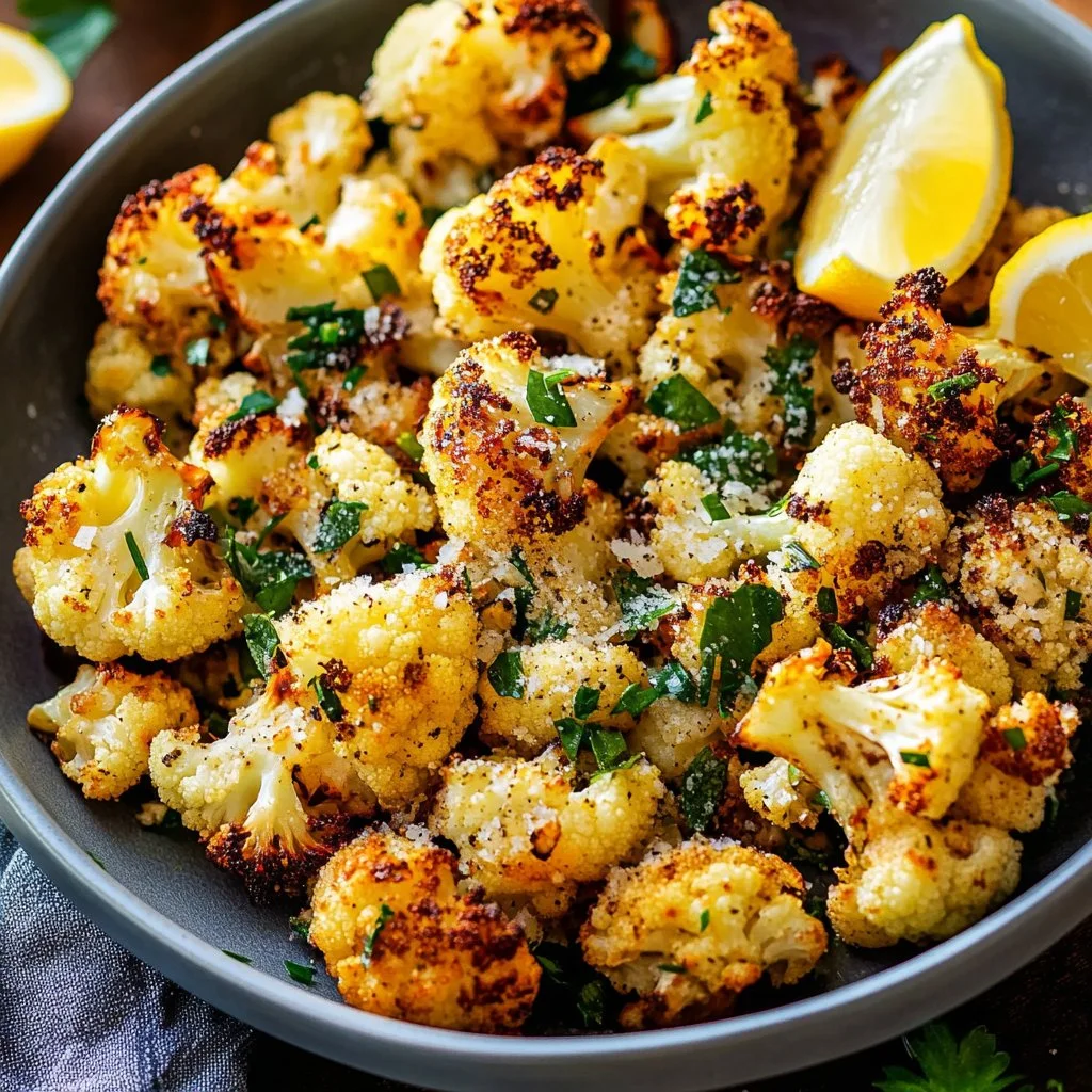Garlic-Parmesan roasted cauliflower served in a bowl