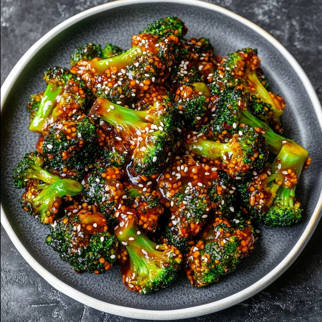 Spicy Gochujang Broccoli dish garnished with sesame seeds and served in a bowl