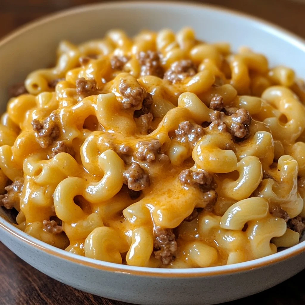 Delicious bowl of Homemade Hamburger Helper with ground beef and pasta