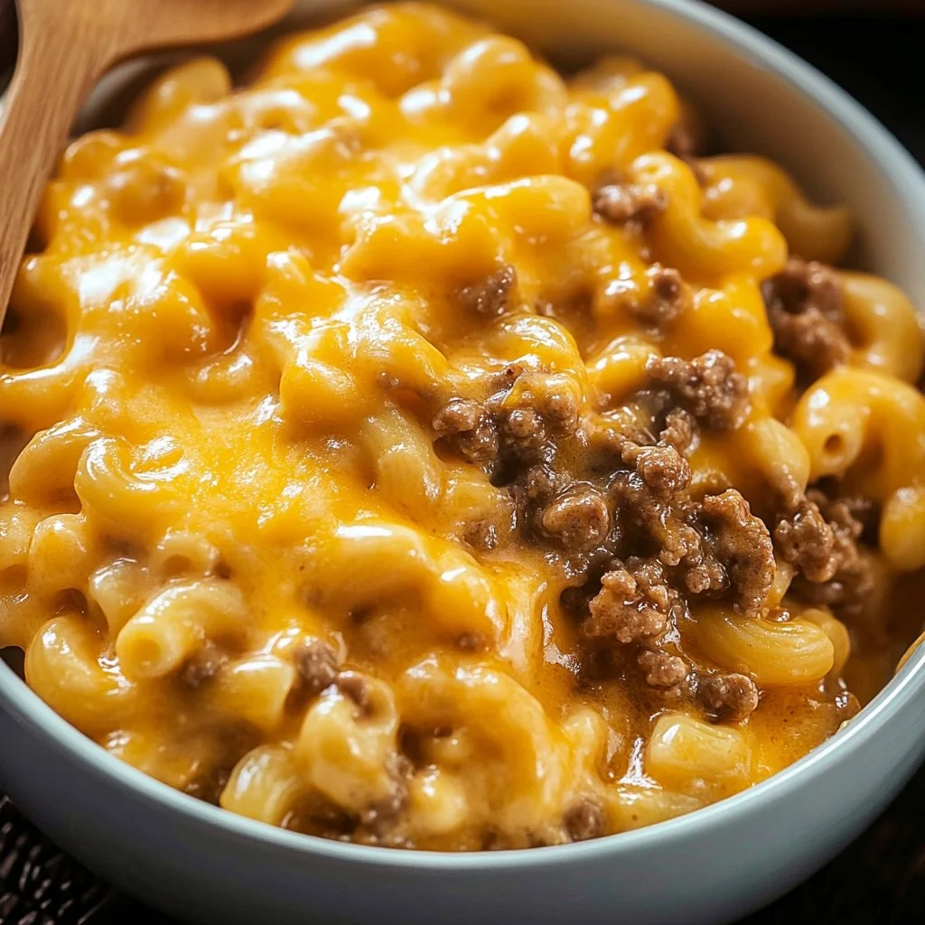 Homemade Hamburger Helper Cheeseburger Macaroni in a bowl