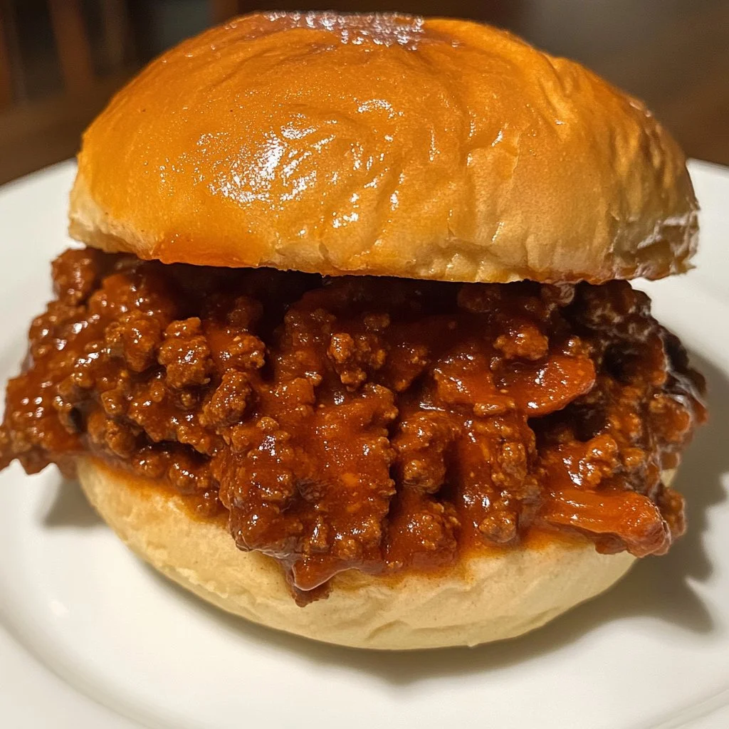Delicious homemade sloppy joe on a bun with toppings