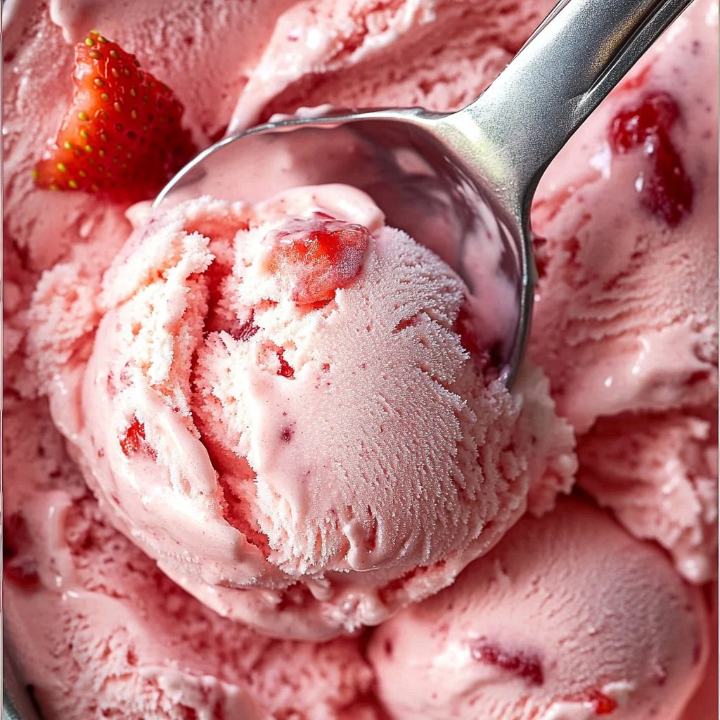 Bowl of homemade strawberry ice cream with fresh strawberries and mint