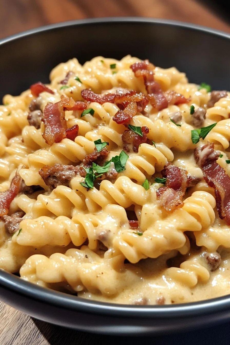 Loaded Bacon Cheeseburger Alfredo Pasta