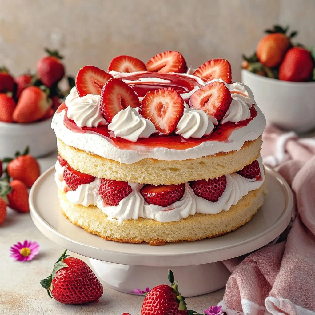 Delicious homemade strawberry shortcake with fresh strawberries and whipped cream