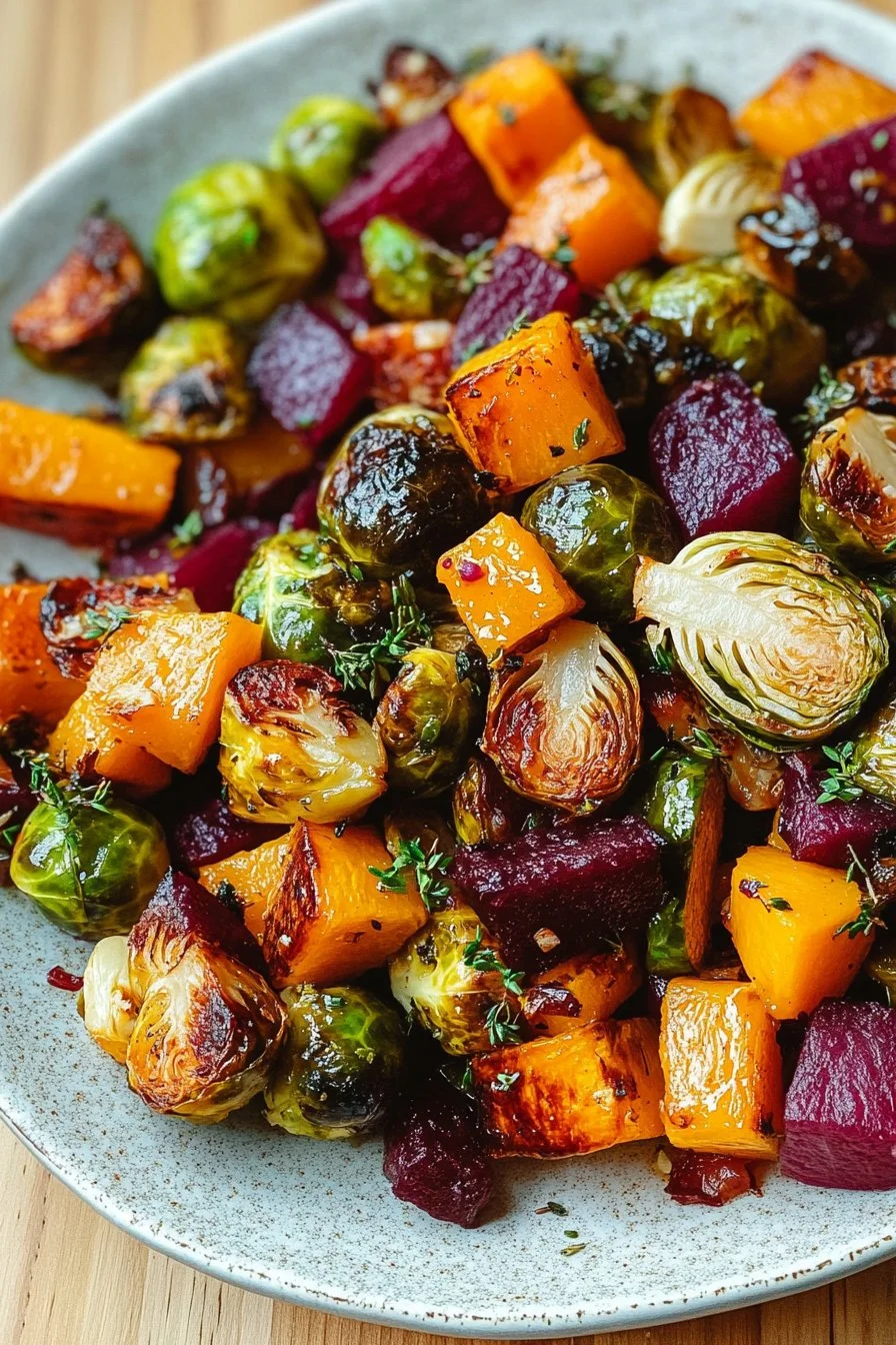 Winter Vegetable Salad with Roasted Butternut Squash, Brussels Sprouts, and Beets