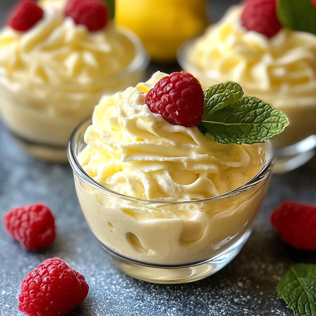Delicious Lemon Mascarpone Mousse served in a dessert bowl with a lemon garnish.