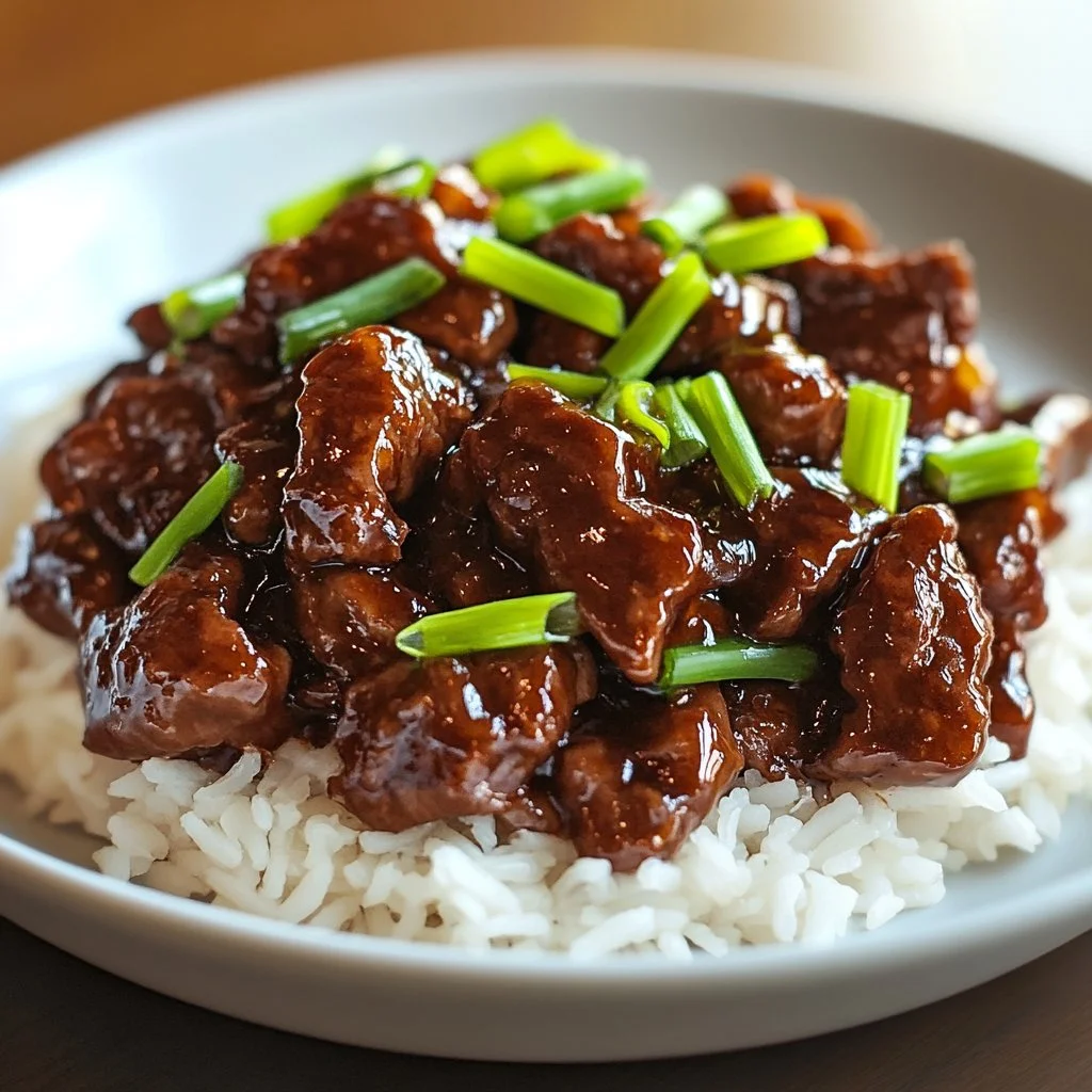 Plate of Mongolian Beef with vegetables and rice