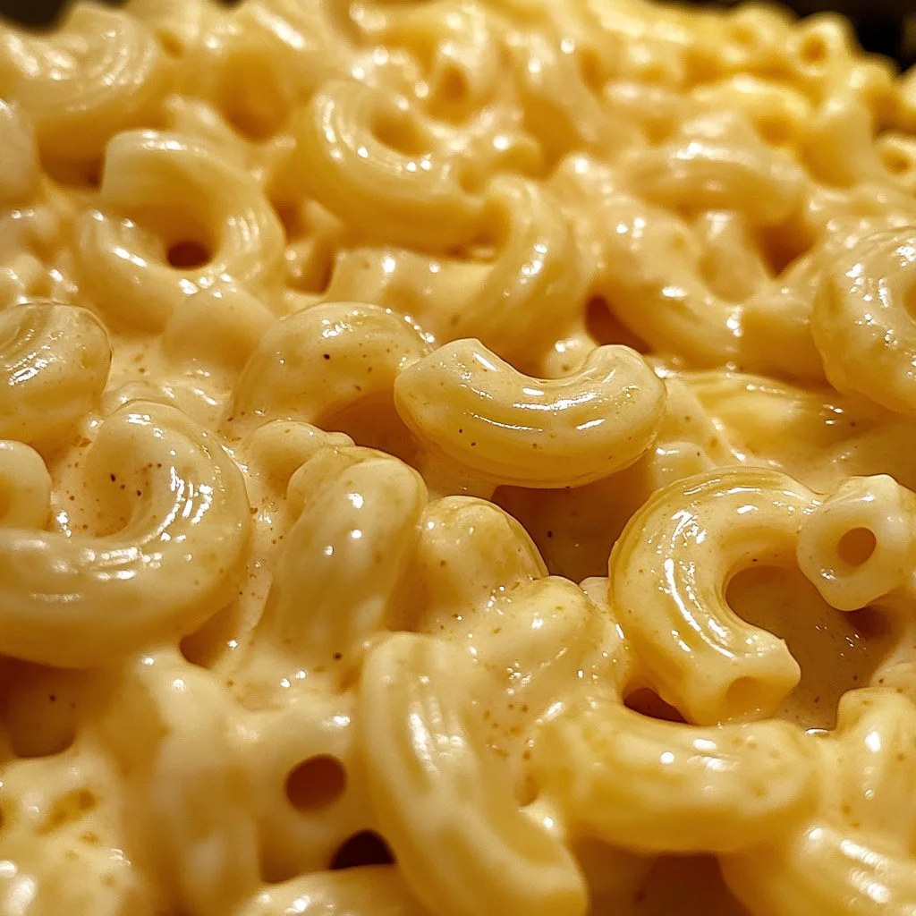 A delicious serving of One Pot Mac & Cheese with creamy cheese sauce.