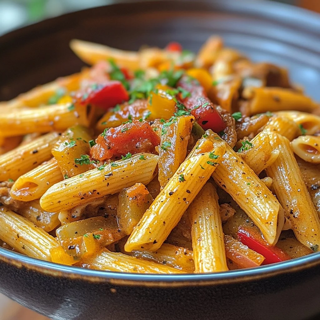 Delicious penne pasta dish with fresh ingredients