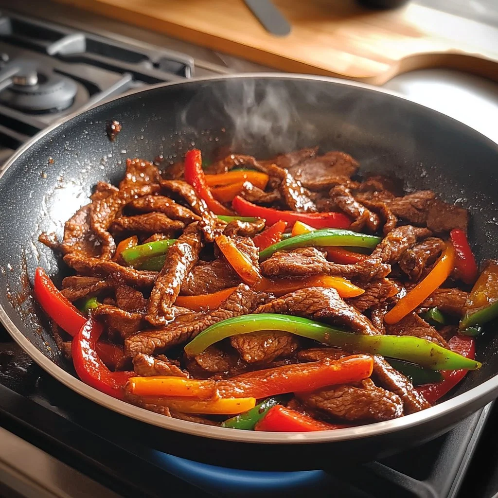 Delicious pepper steak served with vegetables on a plate