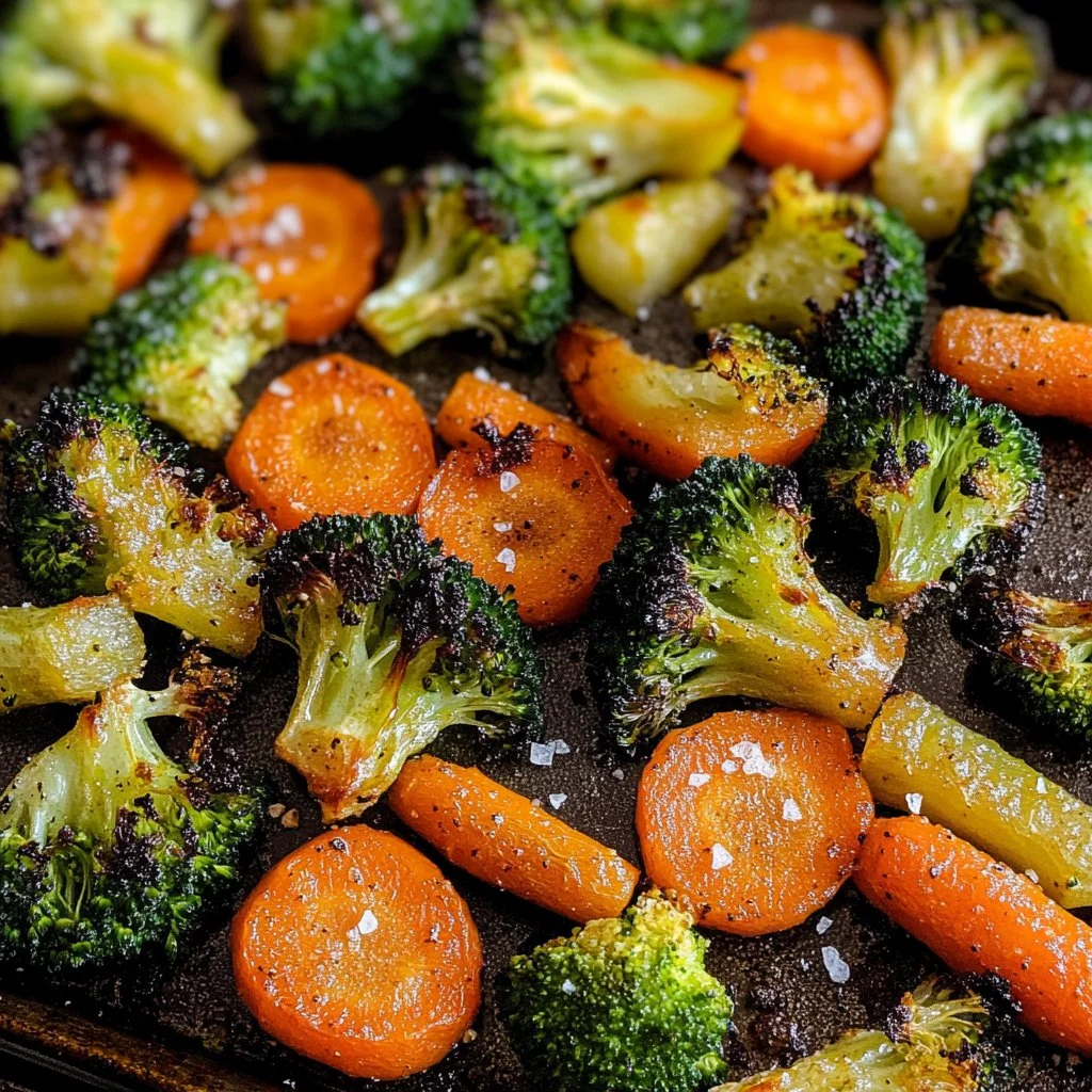 Bowl of roasted broccoli and carrots, vibrant and healthy side dish