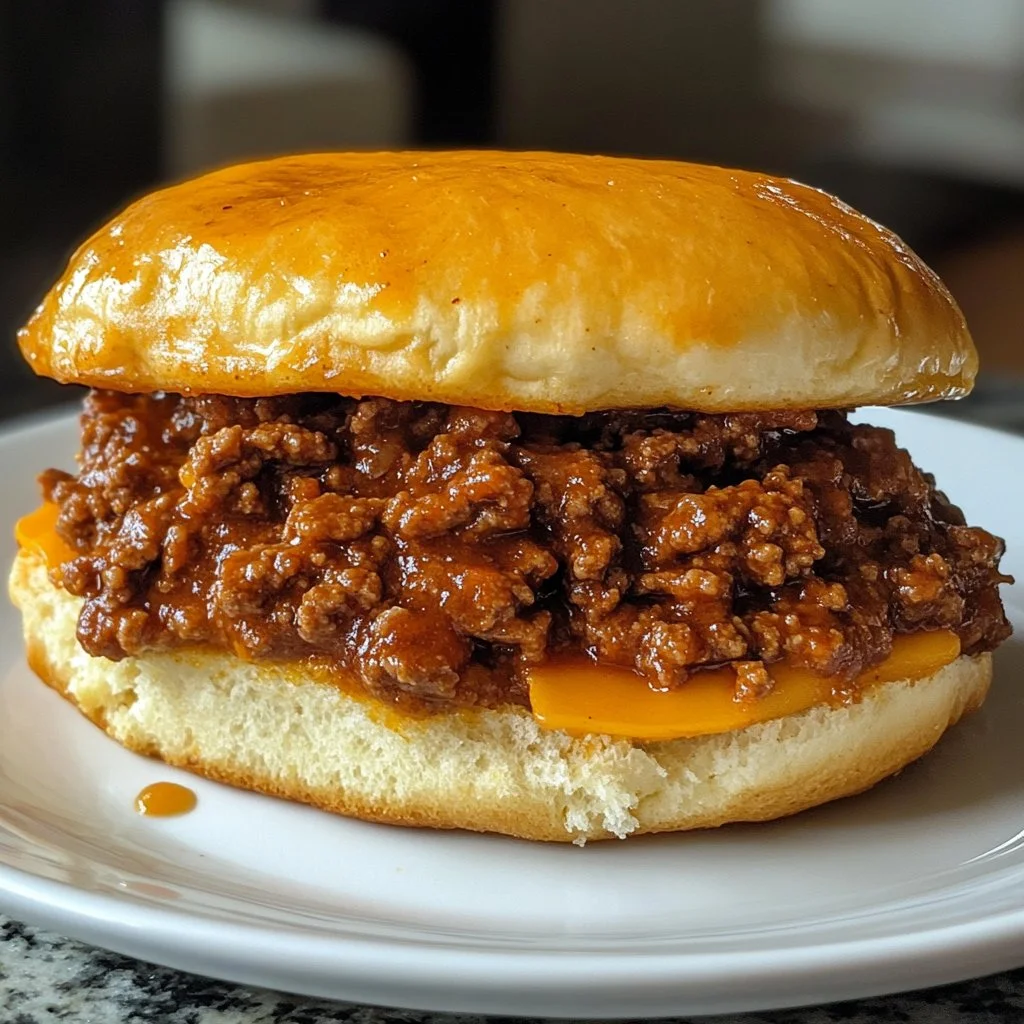 Homemade Sloppy Joes served on a bun with toppings