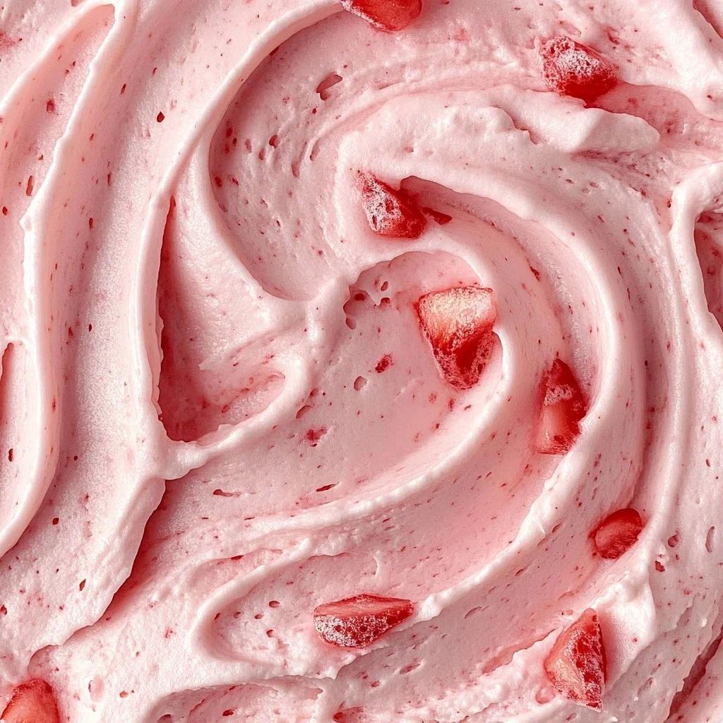 Homemade strawberry buttercream frosting in a bowl with fresh strawberries