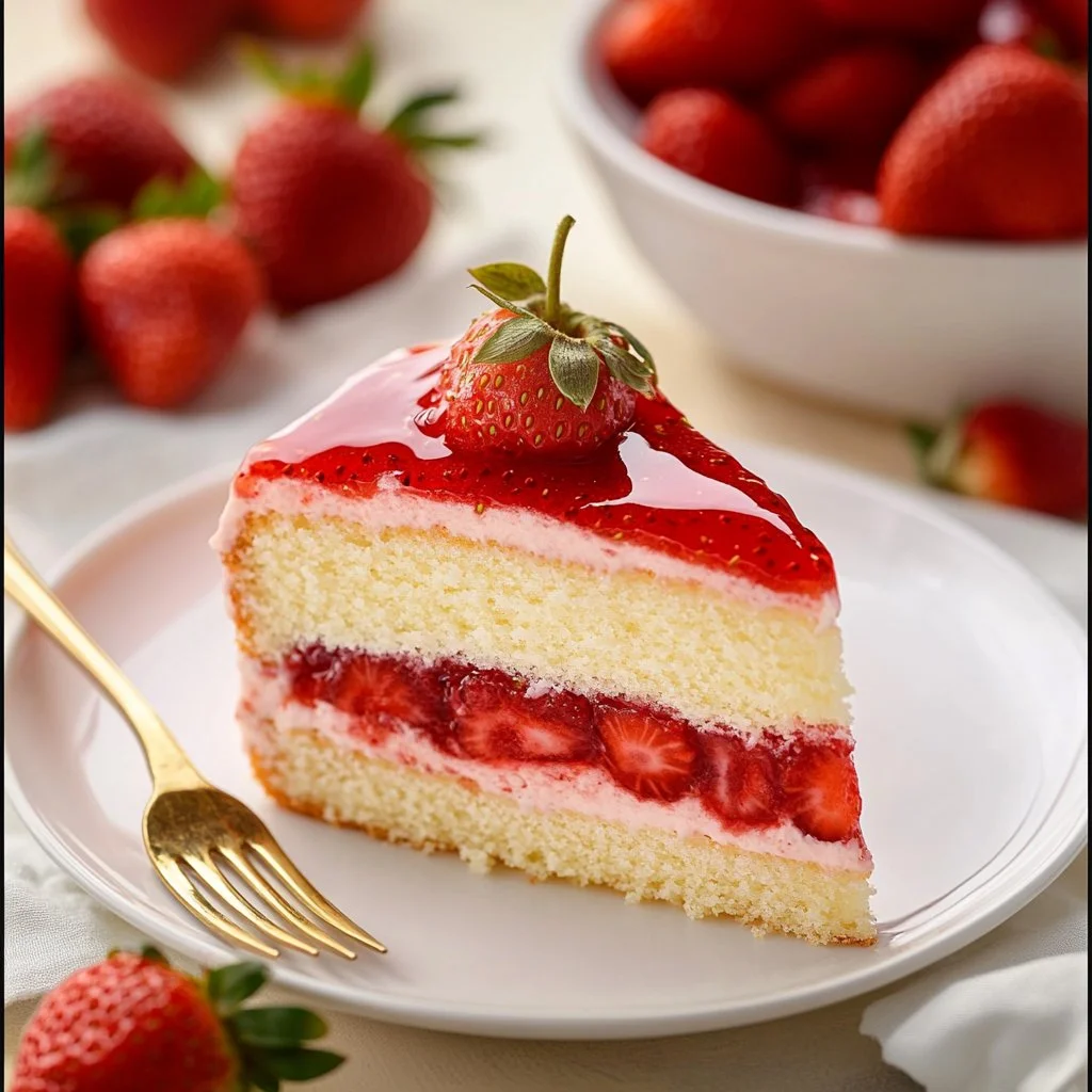 Delicious strawberry cake filling in a bowl with fresh strawberries