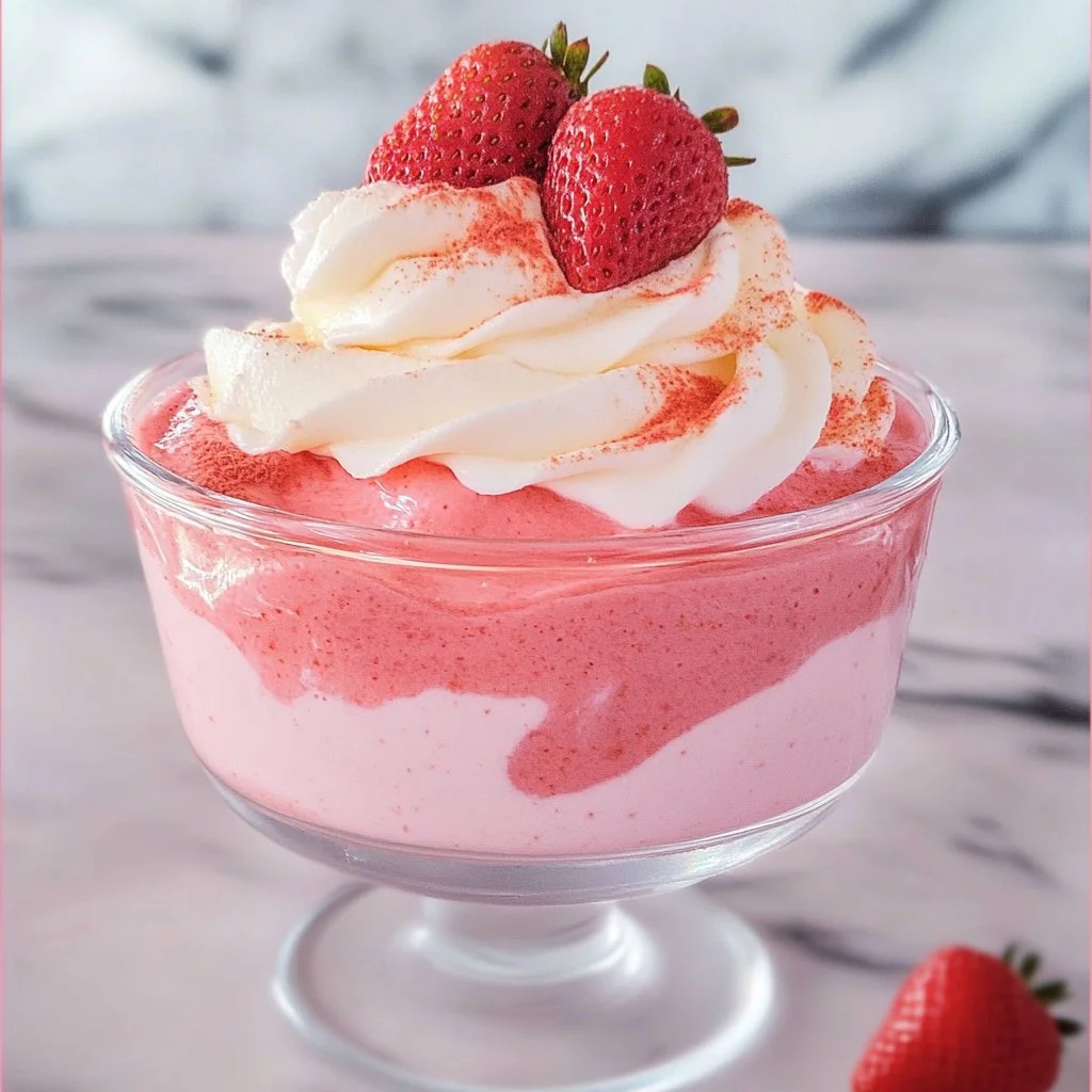Strawberry mousse cake filling in a dessert preparation