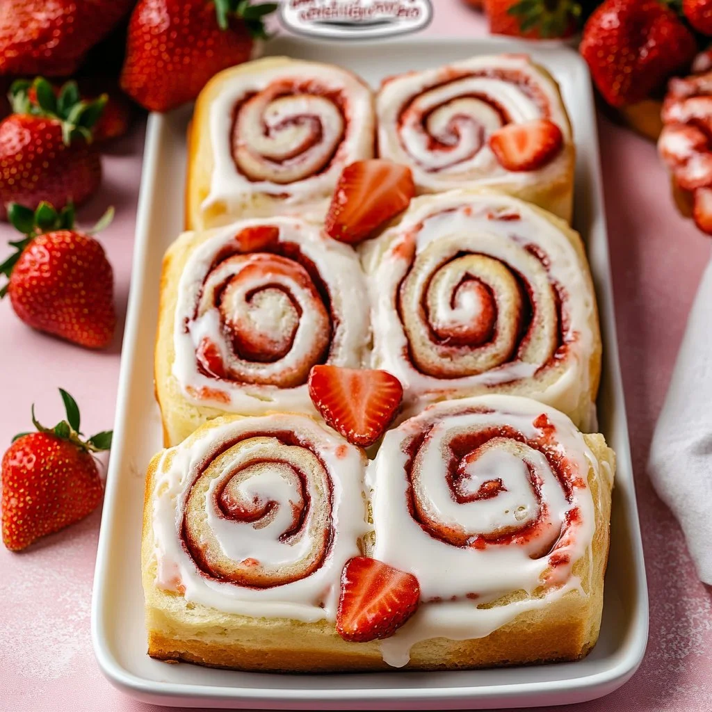 Delicious homemade strawberry rolls with fresh strawberries and cream