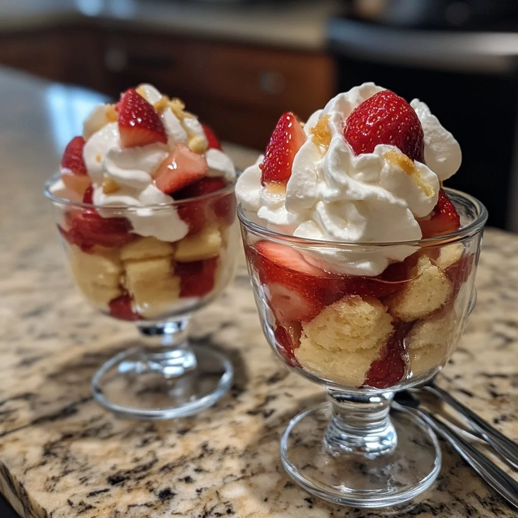 Delicious Strawberry Shortcake Trifles with layers of strawberries and cream