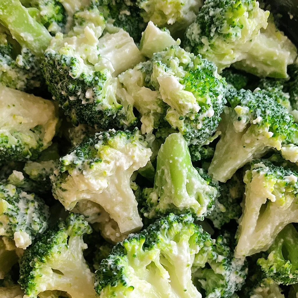 Delicious broccoli salad topped with nuts and dressing
