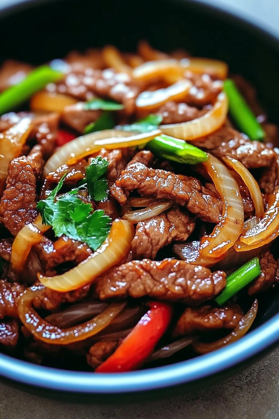 Chinese Beef Stir Fry with Caramelized Onions