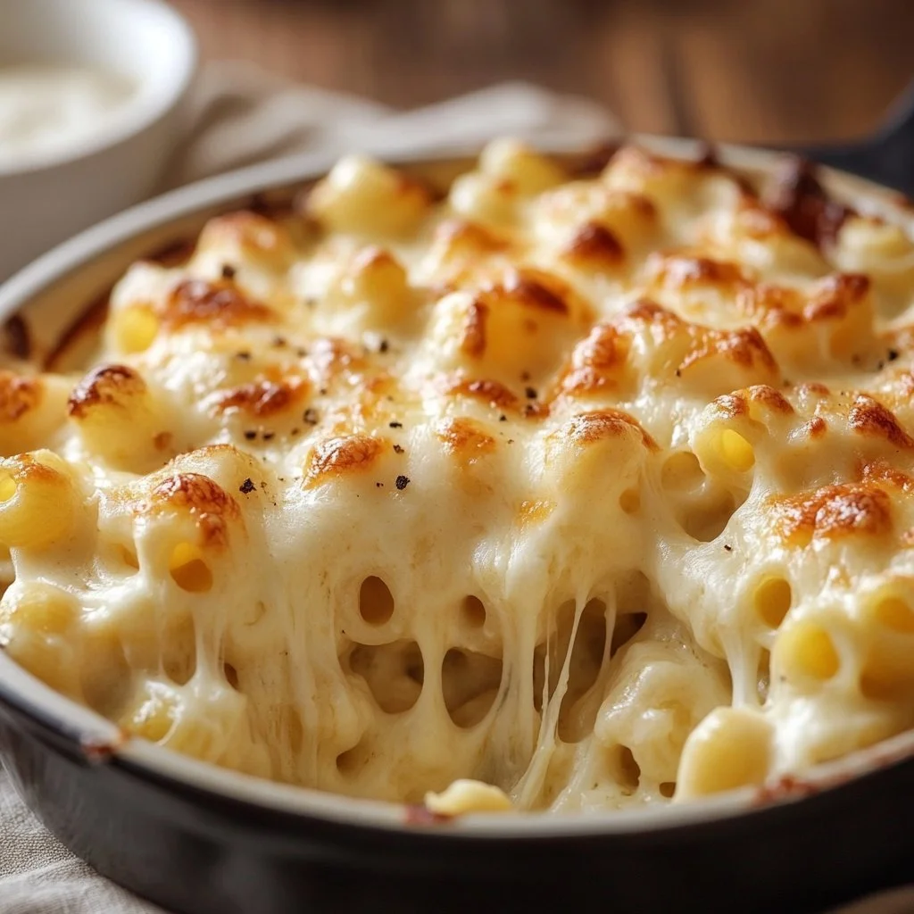 Delicious bowl of creamy Ultimate Mac and Cheese topped with breadcrumbs