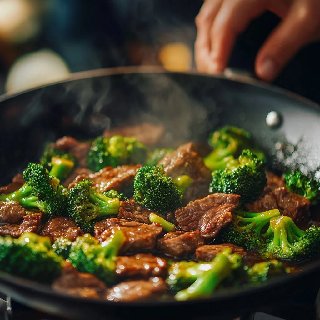 Delicious homemade beef and broccoli dish served on a plate.