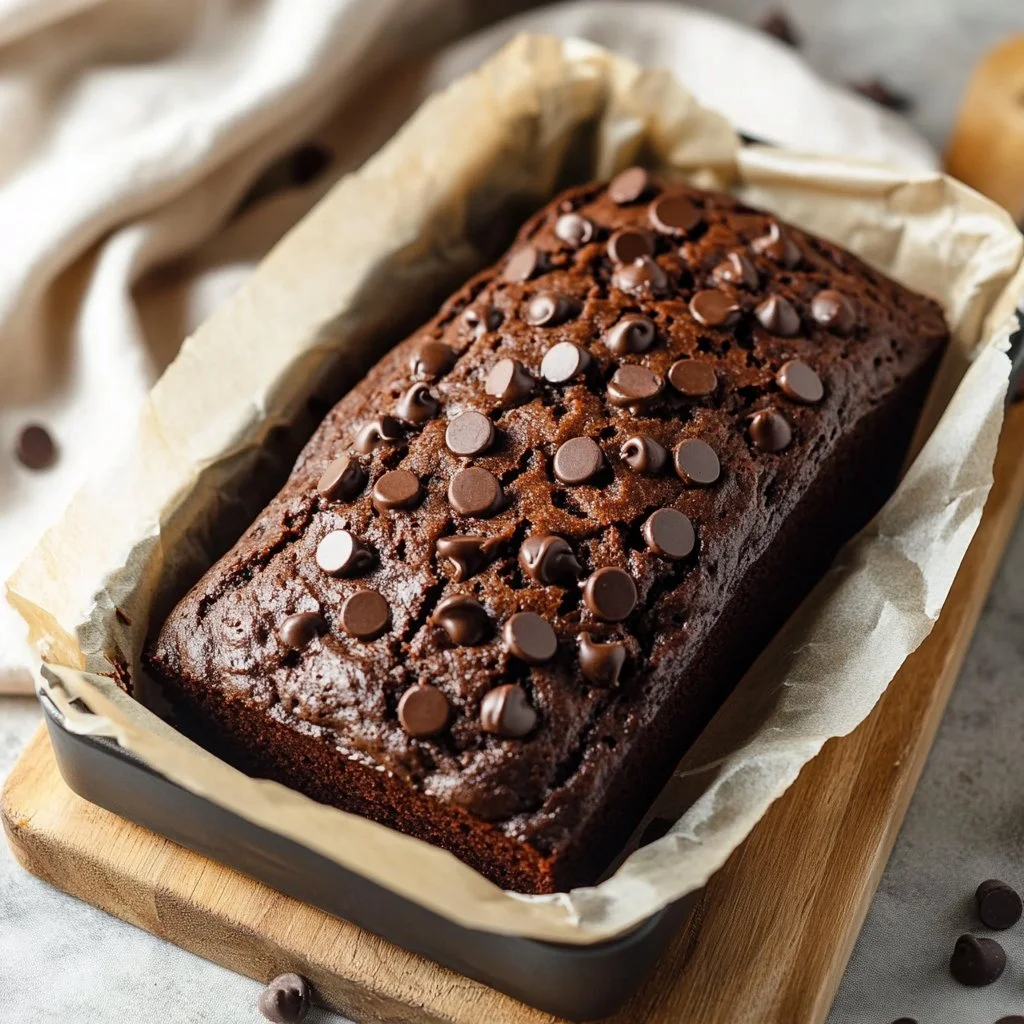 100 calorie chocolate banana bread slice on a plate