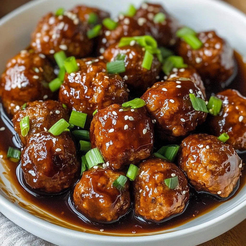 Asian Glazed Meatballs served on a plate with chopsticks