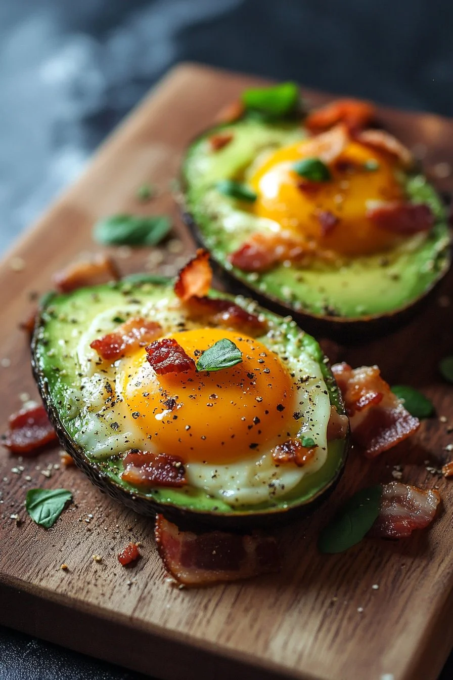 Avocado Eggs with Bacon & Cheese