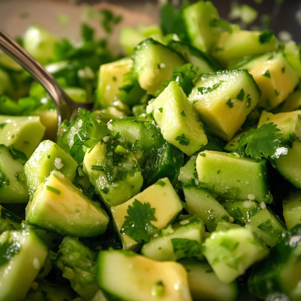 Fresh avocado salad with tomatoes and greens in a bowl