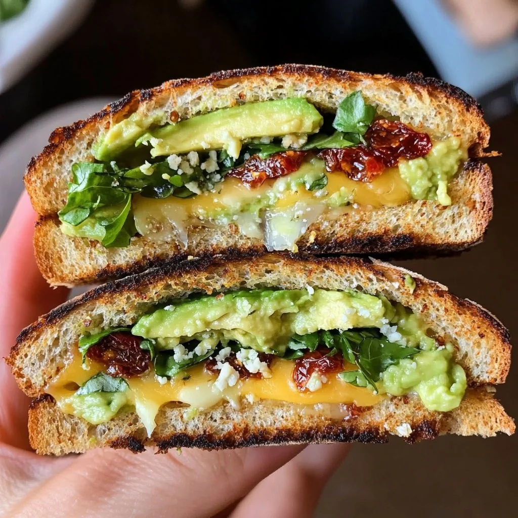 Delicious avocado toast topped with fresh ingredients on a wooden table