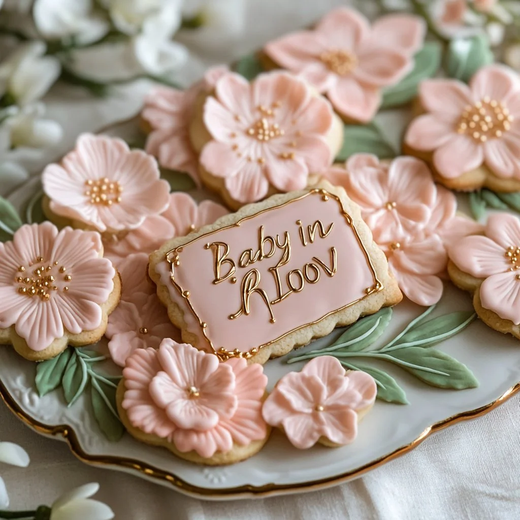 Beautiful Baby Shower Cookies themed Baby in Bloom, perfect for celebrations.