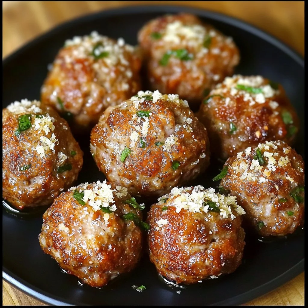 Delicious baked meatballs on a plate with marinara sauce