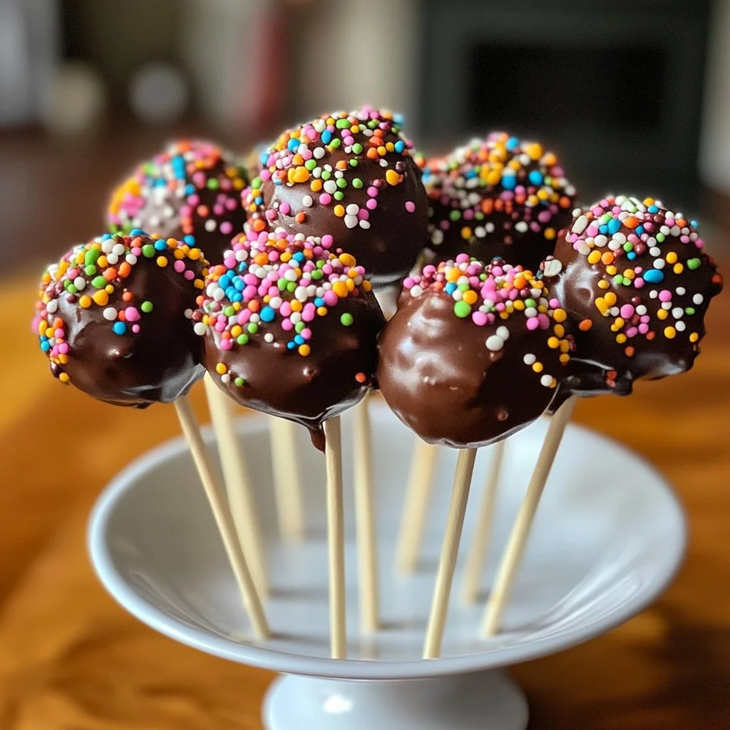 Delicious homemade Cake Pops in various colorful coatings and sprinkles