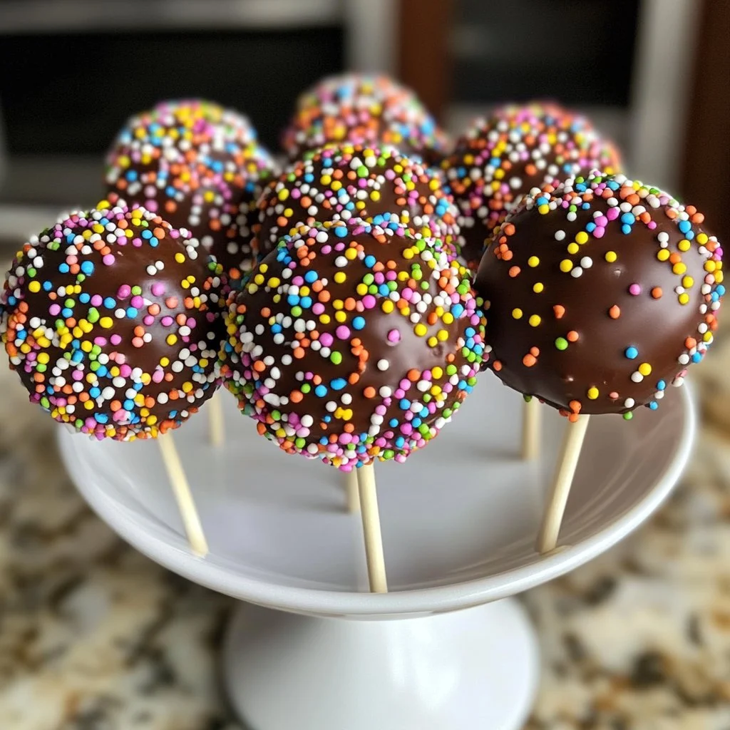 Colorful and delicious cake pops displayed on a stand at a party.