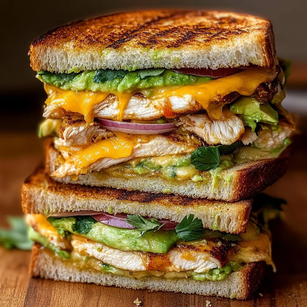 Delicious Chicken Avocado Melt sandwich with grilled chicken and avocado