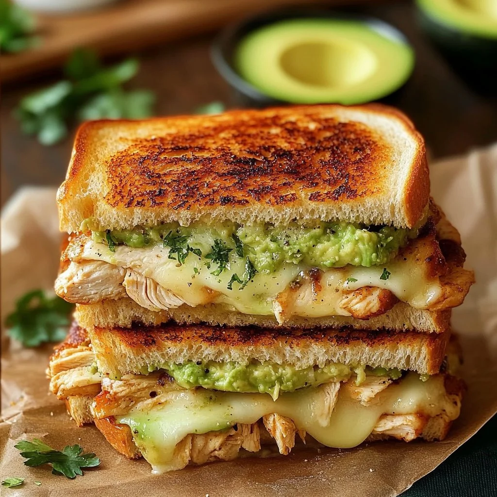 Delicious Chicken Avocado Melt Sandwich served on a plate with fresh ingredients