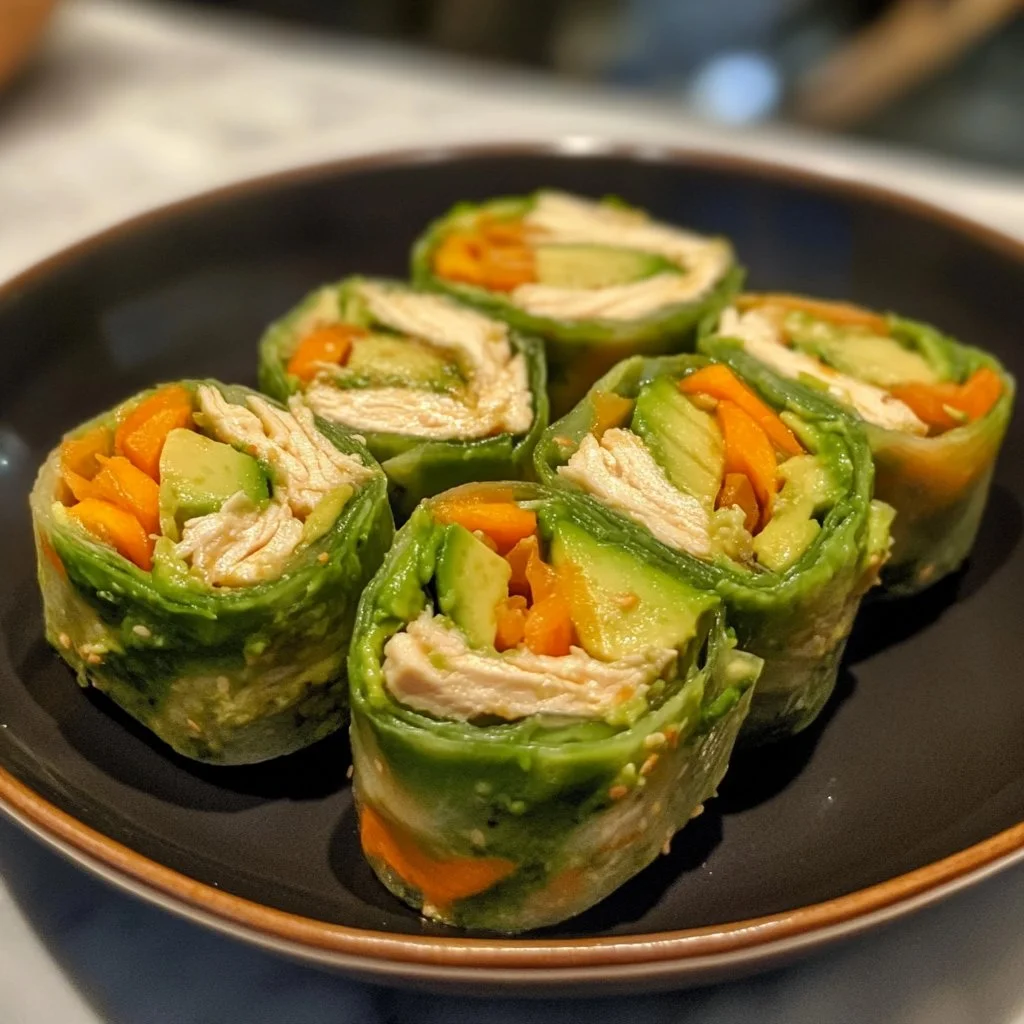 Chicken Avocado Salad Roll Ups served for a healthy meal