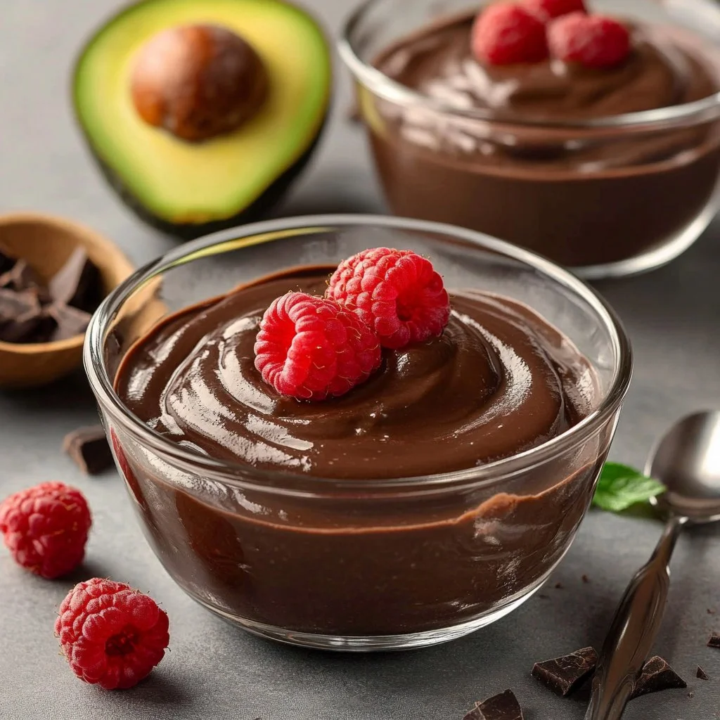 Creamy chocolate keto avocado pudding in a bowl.