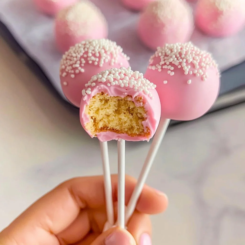 Copy Cat Birthday Cake Pops decorated with colorful sprinkles on a table