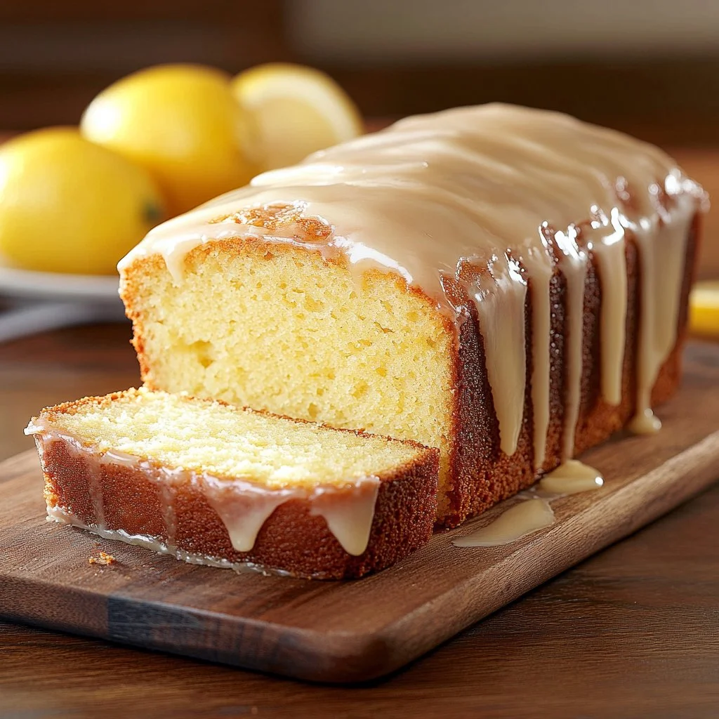Delicious Copycat Starbucks Lemon Loaf slice on a plate with lemon garnishes