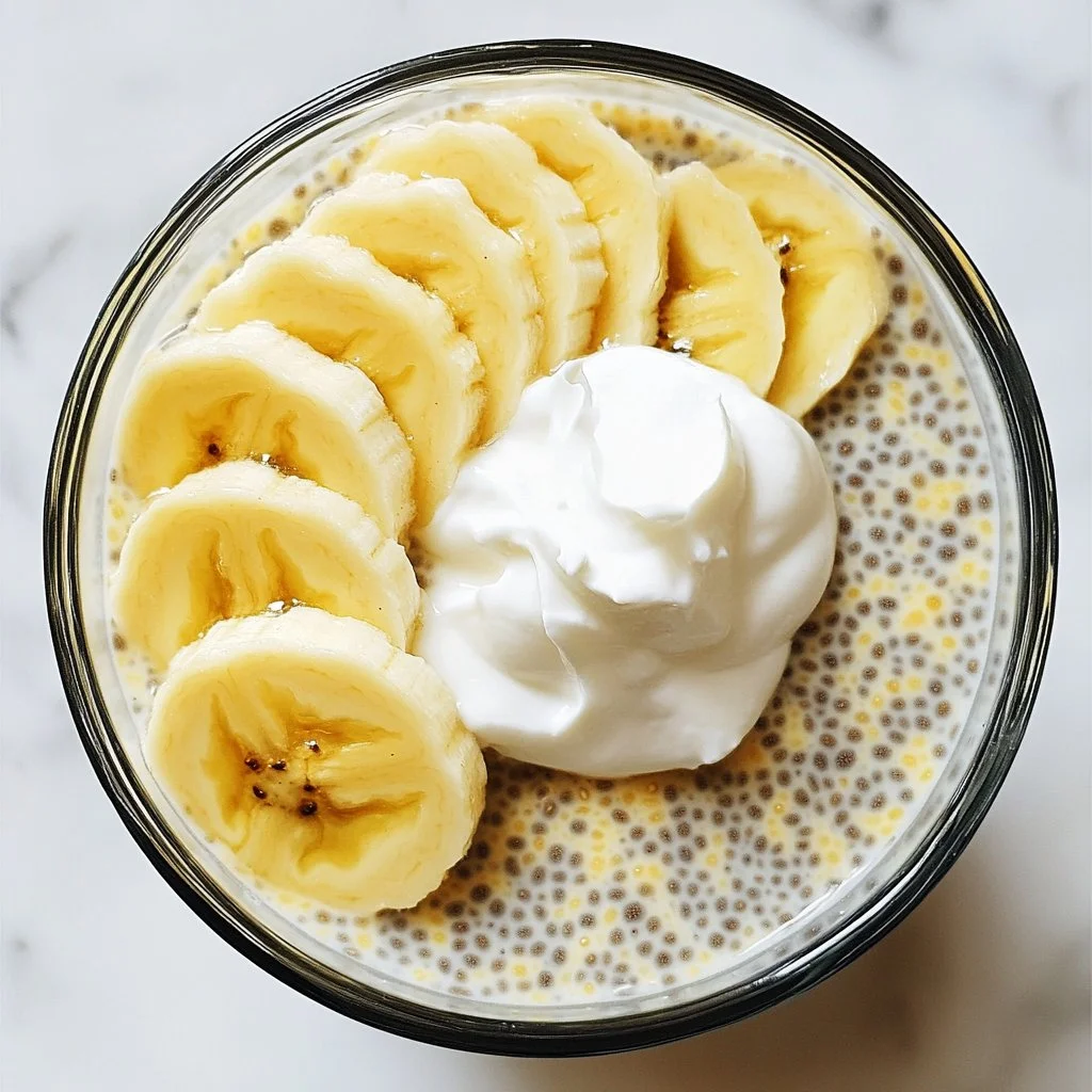 Creamy banana chia pudding topped with sliced bananas and chia seeds