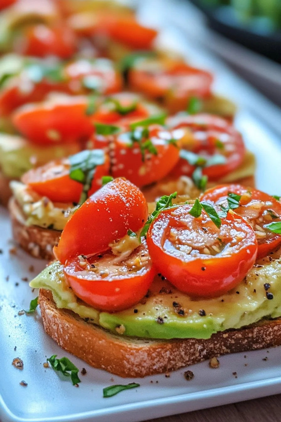 Creamy Garlic Tomato Avocado Toast (Canapés)